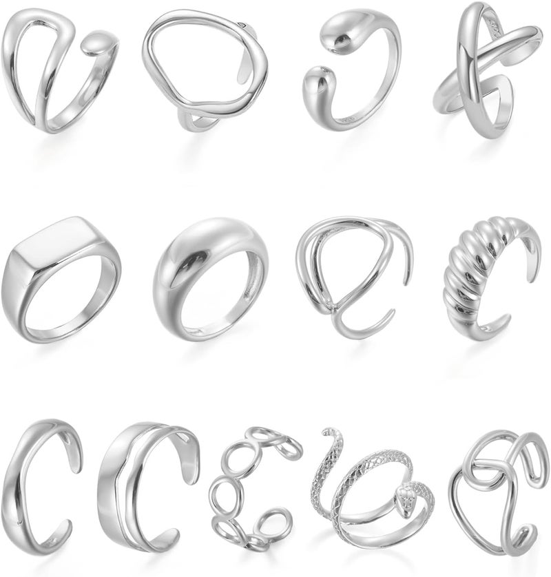 MOROYA 10PCS Gold Dome Chunky Rings for Women 18K Gold Plated Braided Twisted Round Signet Rings Adjustable Open Ring Band Statement Jewelry Size 7-9 - Image 1